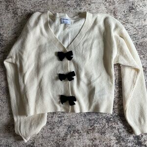 Old Navy Cream Cardigan with Black Bow Details